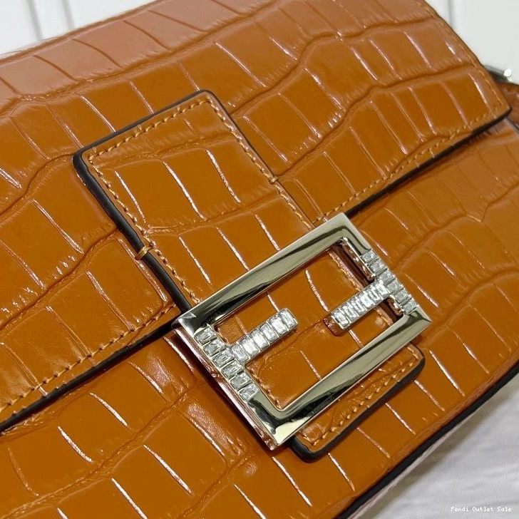 Affordable Baguette Fendi Crocodile Tiffany Brown Medium In Bag Leather 0714